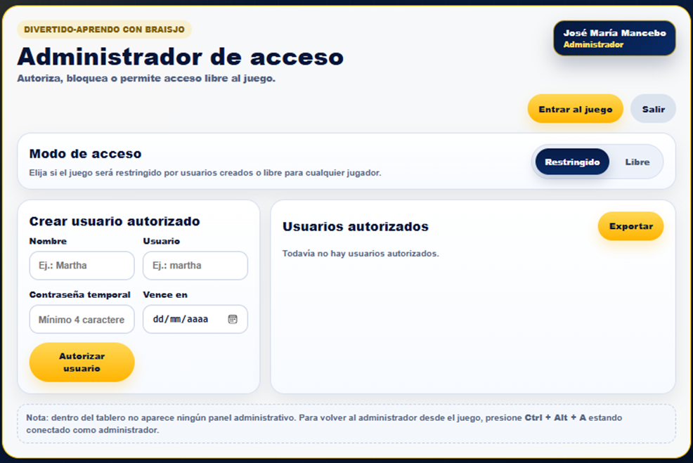 Administrador de acceso del juego